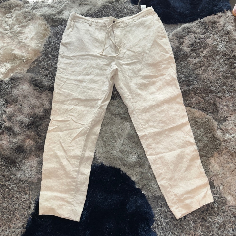 Zara 100% Linen Drawstring Pants Beige Size 36